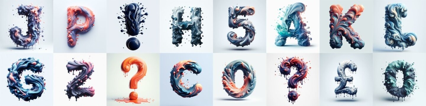 Liquid 3D Lettering Typeface. AI generated illustration