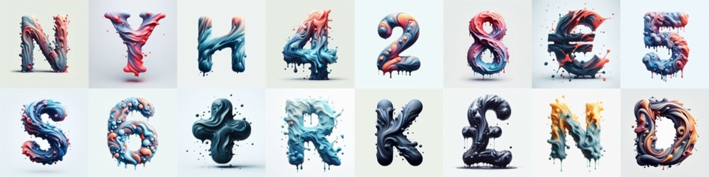 Liquid 3D Lettering Typeface. AI generated illustration