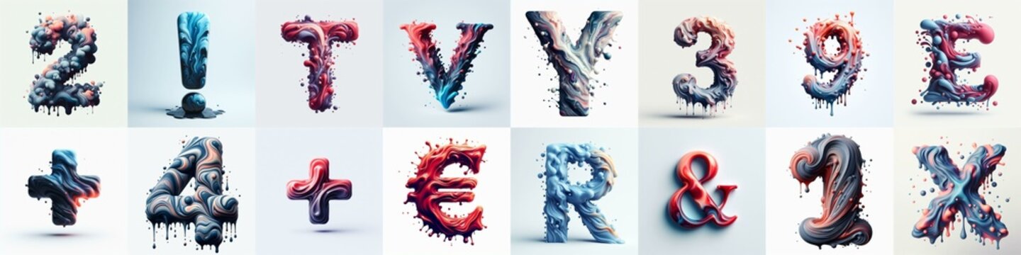 Liquid 3D Lettering Typeface. AI generated illustration
