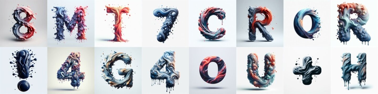 Liquid 3D Lettering Typeface. AI generated illustration