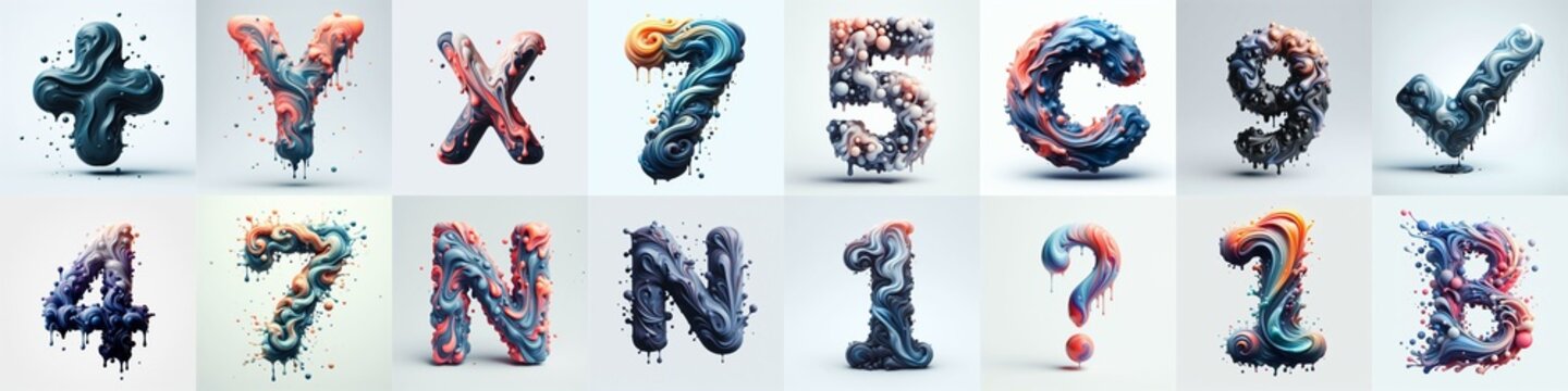 Liquid 3D Lettering Typeface. AI generated illustration