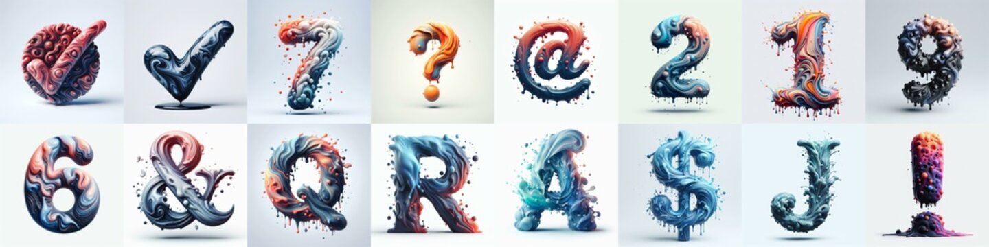 Liquid 3D Lettering Typeface. AI generated illustration