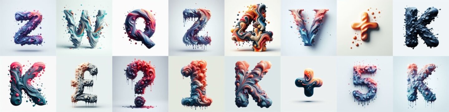 Liquid 3D Lettering Typeface. AI generated illustration