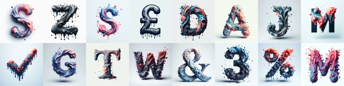 Liquid 3D Lettering Typeface. AI generated illustration