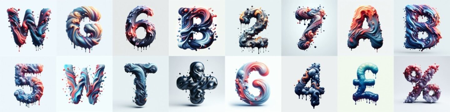 Liquid 3D Lettering Typeface. AI generated illustration