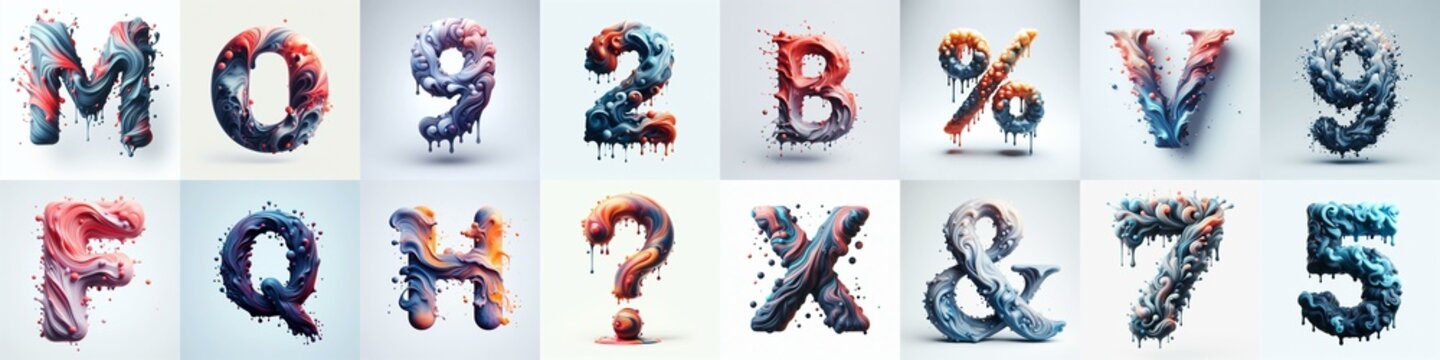 Liquid 3D Lettering Typeface. AI generated illustration