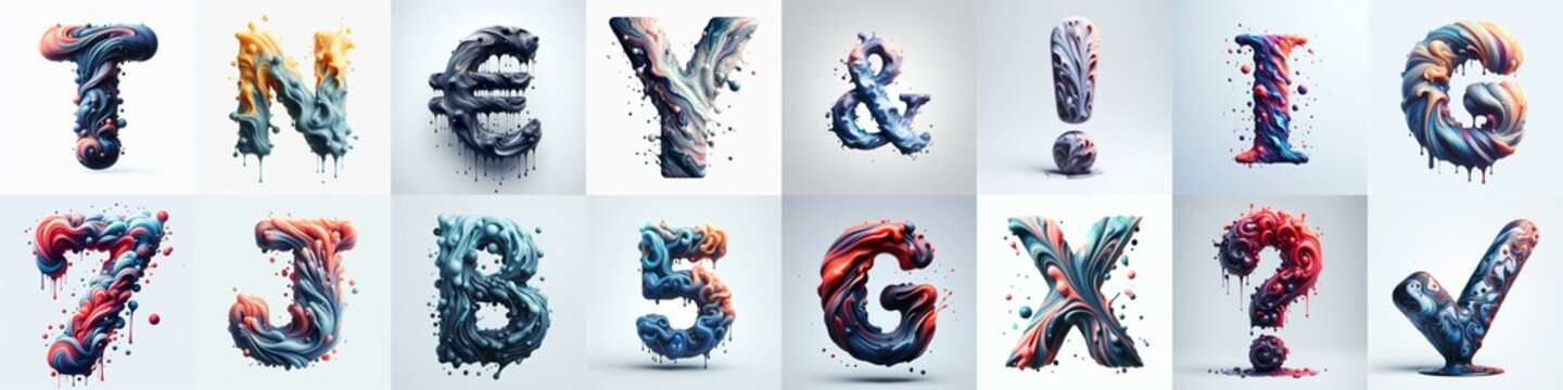 Liquid 3D Lettering Typeface. AI generated illustration