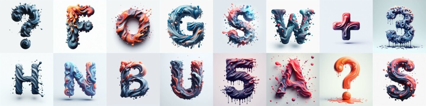 Liquid 3D Lettering Typeface. AI generated illustration