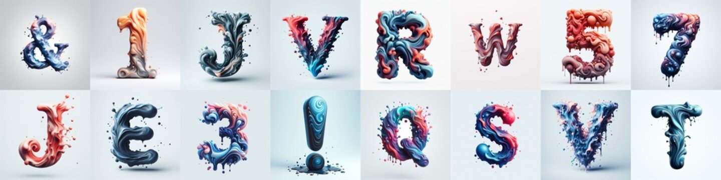 Liquid 3D Lettering Typeface. AI generated illustration