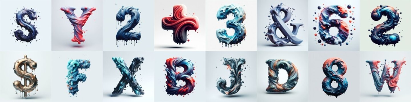 Liquid 3D Lettering Typeface. AI generated illustration