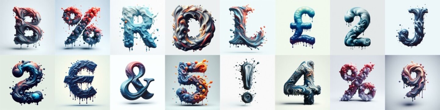 Liquid 3D Lettering Typeface. AI generated illustration