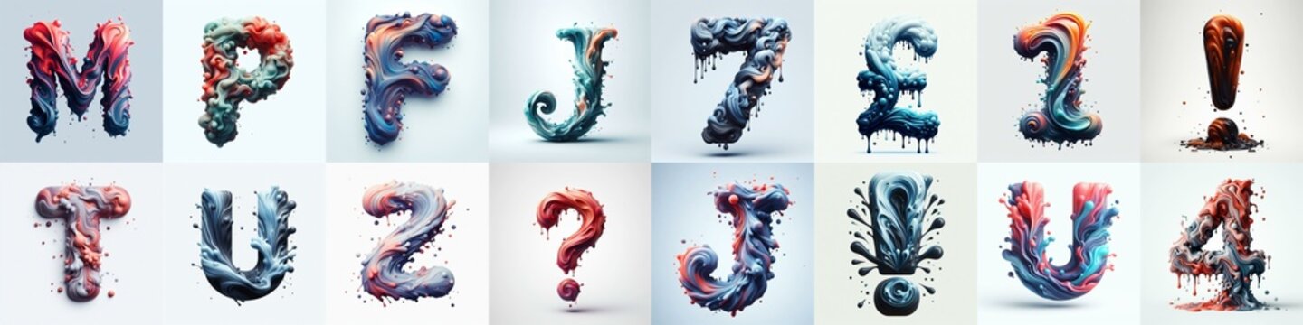 Liquid 3D Lettering Typeface. AI generated illustration