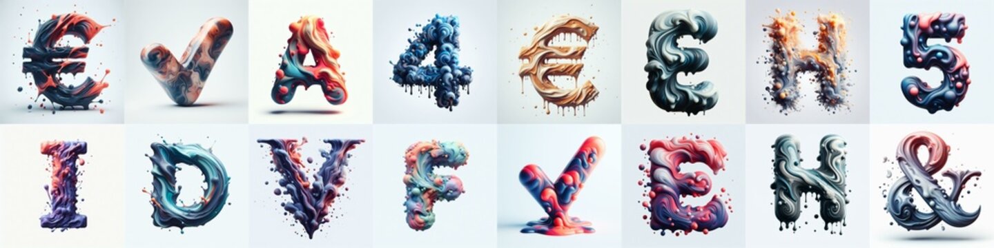 Liquid 3D Lettering Typeface. AI generated illustration