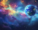 Fototapeta Kosmos - Earth in the Splendor of a Colorful Galaxy