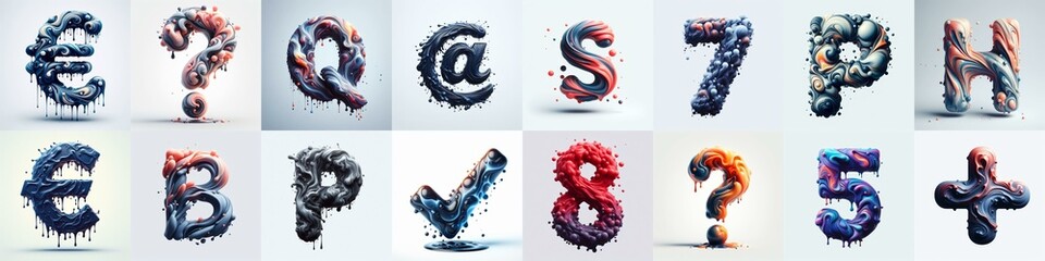 Liquid 3D Lettering Typeface. AI generated illustration