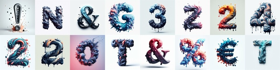 Liquid 3D Lettering Typeface. AI generated illustration