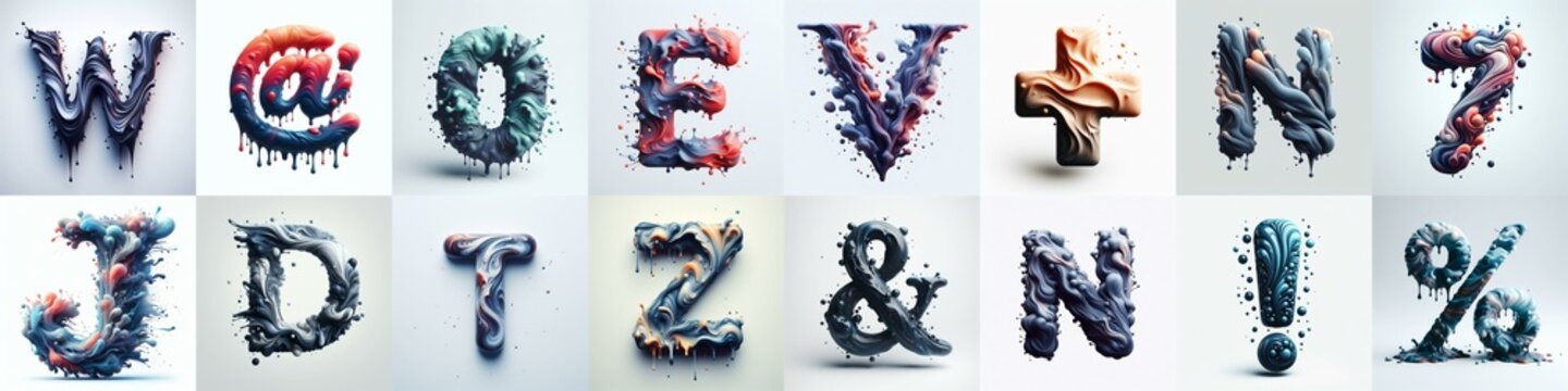 Liquid 3D Lettering Typeface. AI generated illustration