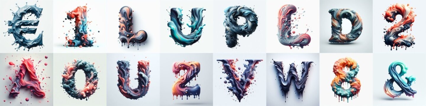 Liquid 3D Lettering Typeface. AI generated illustration