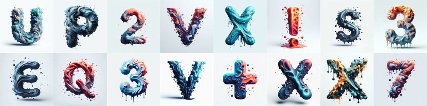 Liquid 3D Lettering Typeface. AI generated illustration