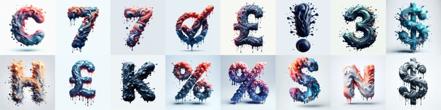 Liquid 3D Lettering Typeface. AI generated illustration