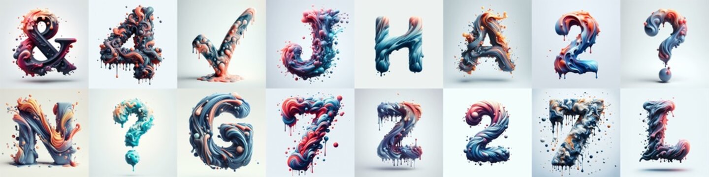 Liquid 3D Lettering Typeface. AI generated illustration