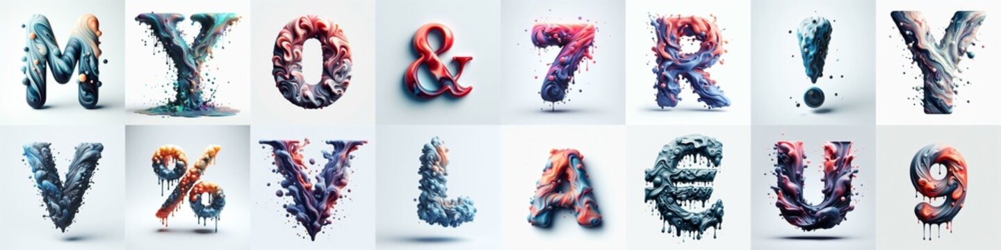 Liquid 3D Lettering Typeface. AI generated illustration