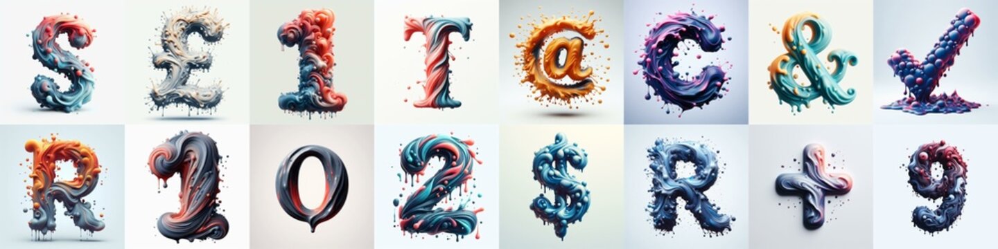 Liquid 3D Lettering Typeface. AI generated illustration