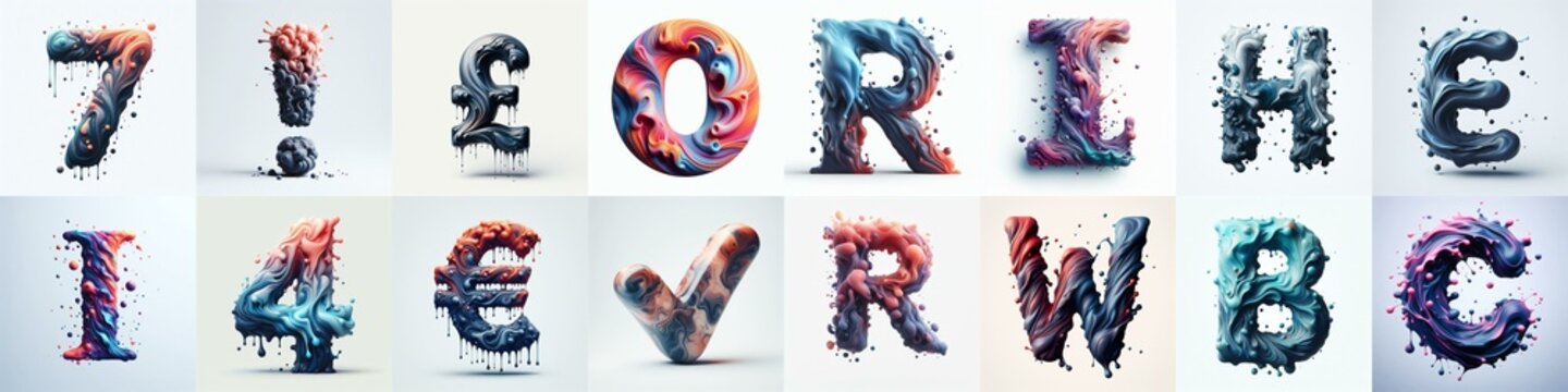 Liquid 3D Lettering Typeface. AI generated illustration