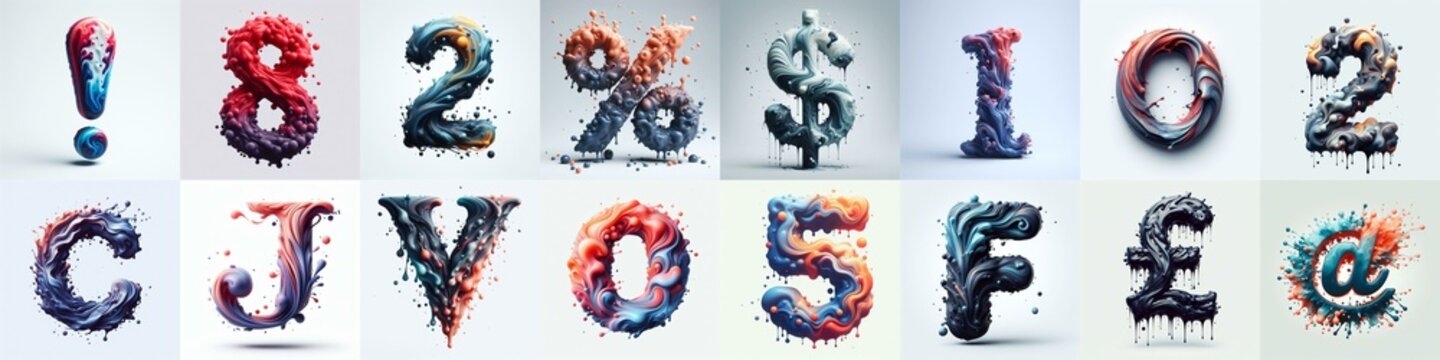 Liquid 3D Lettering Typeface. AI generated illustration