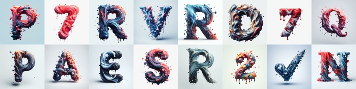 Liquid 3D Lettering Typeface. AI generated illustration