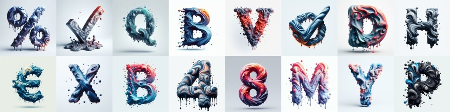 Liquid 3D Lettering Typeface. AI generated illustration