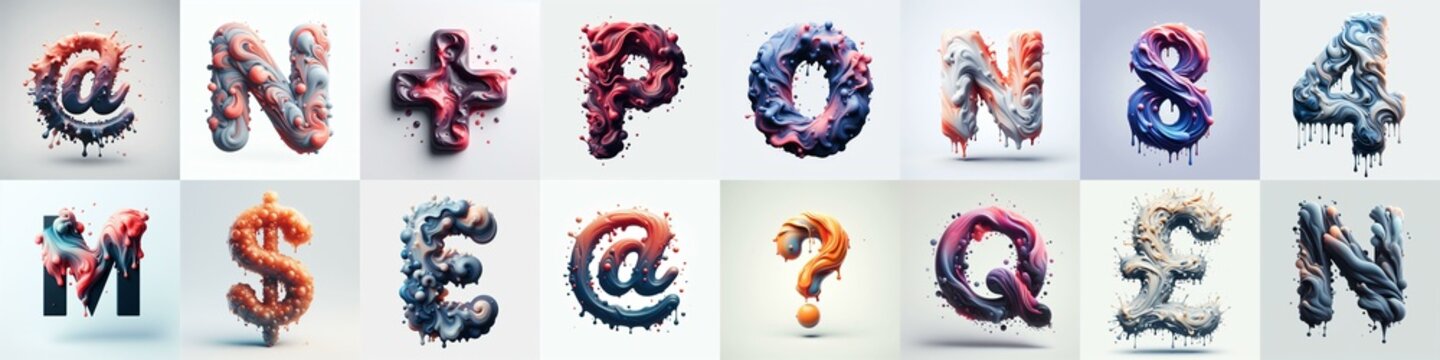Liquid 3D Lettering Typeface. AI generated illustration