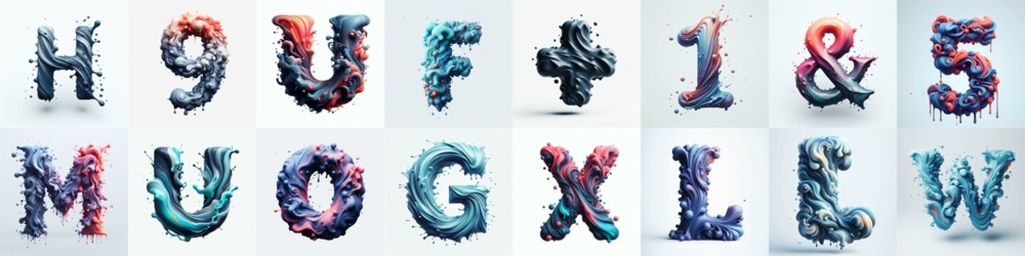 Liquid 3D Lettering Typeface. AI generated illustration