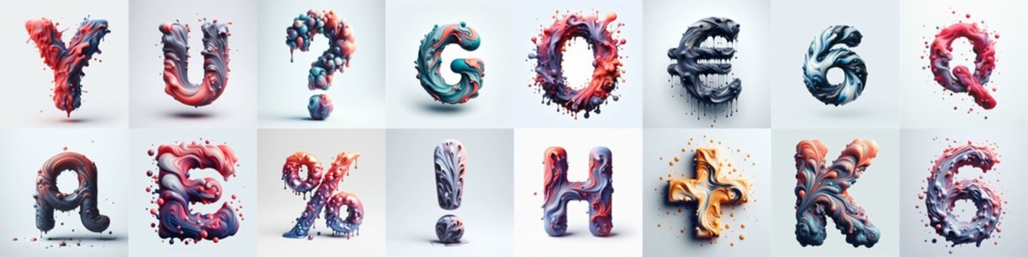 Liquid 3D Lettering Typeface. AI generated illustration