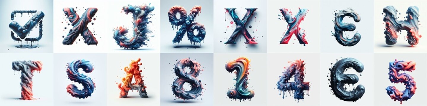 Liquid 3D Lettering Typeface. AI generated illustration