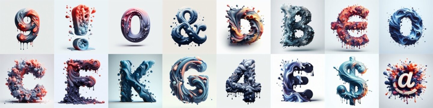 Liquid 3D Lettering Typeface. AI generated illustration