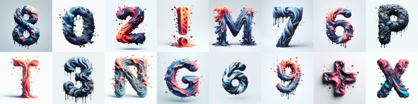 Liquid 3D Lettering Typeface. AI generated illustration