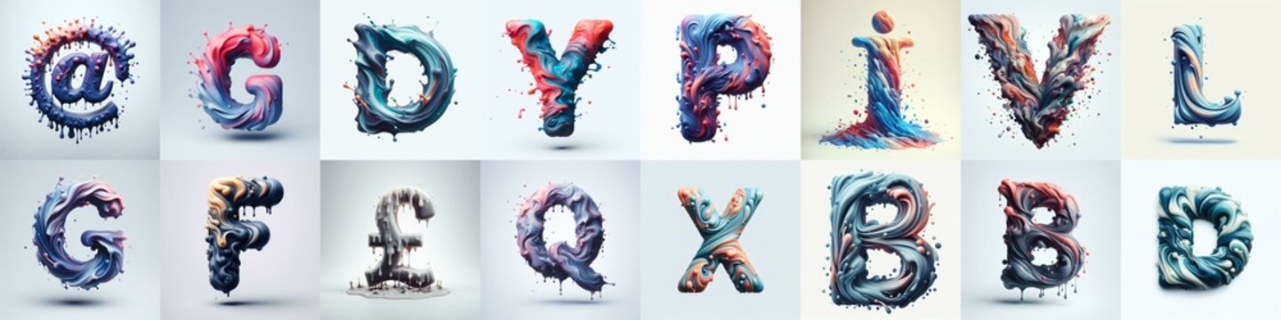 Liquid 3D Lettering Typeface. AI generated illustration