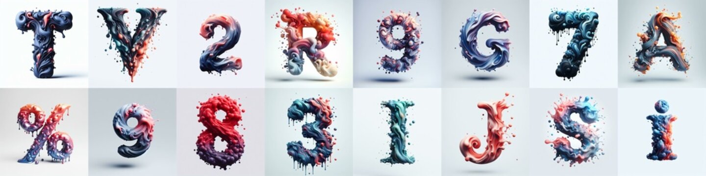 Liquid 3D Lettering Typeface. AI generated illustration