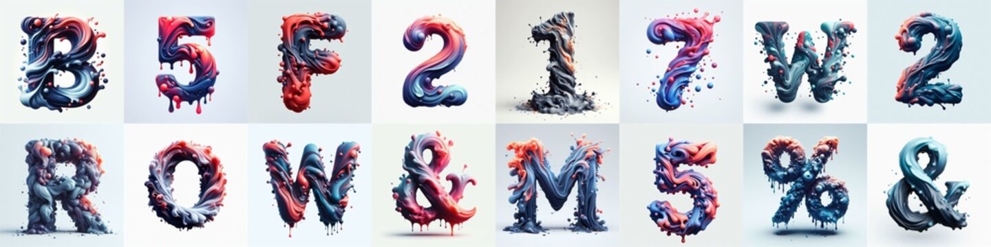 Liquid 3D Lettering Typeface. AI generated illustration