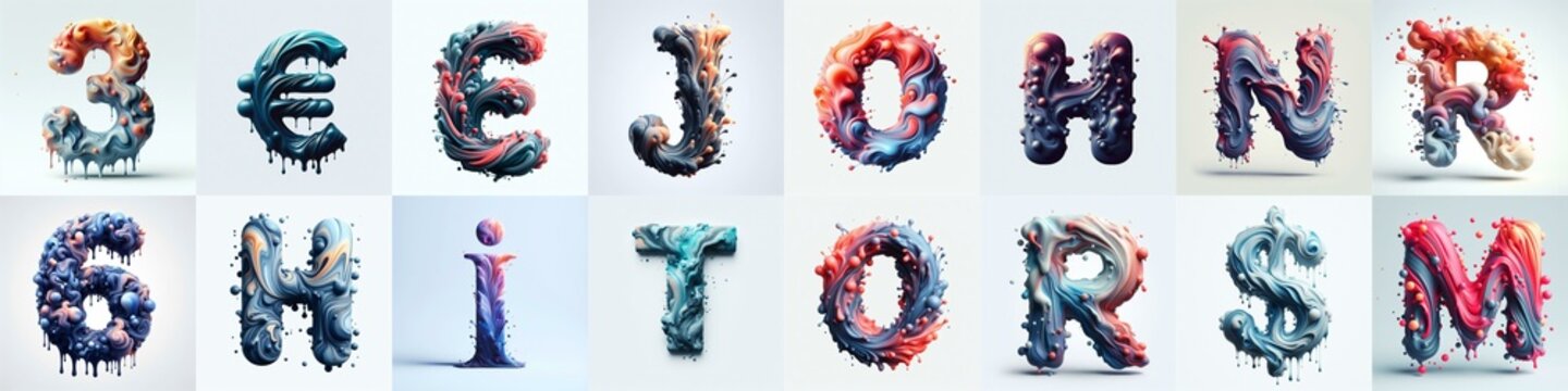 Liquid 3D Lettering Typeface. AI generated illustration