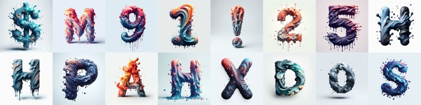 Liquid 3D Lettering Typeface. AI generated illustration