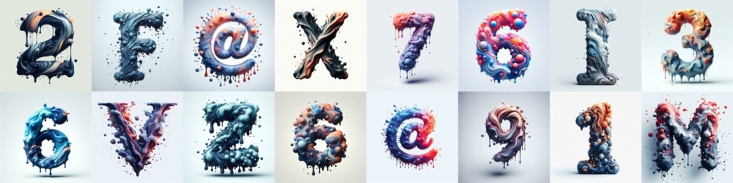 Liquid 3D Lettering Typeface. AI generated illustration