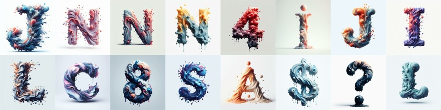Liquid 3D Lettering Typeface. AI generated illustration