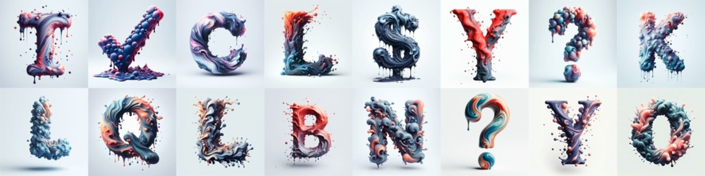 Liquid 3D Lettering Typeface. AI generated illustration