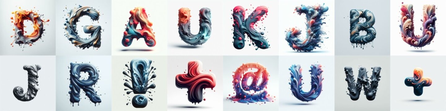 Liquid 3D Lettering Typeface. AI generated illustration
