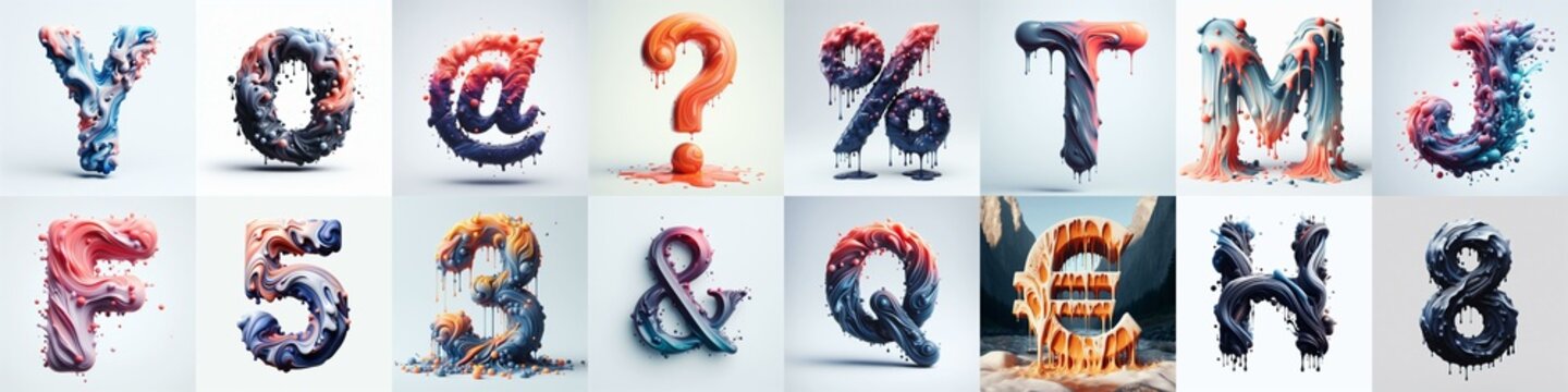 Liquid 3D Lettering Typeface. AI generated illustration