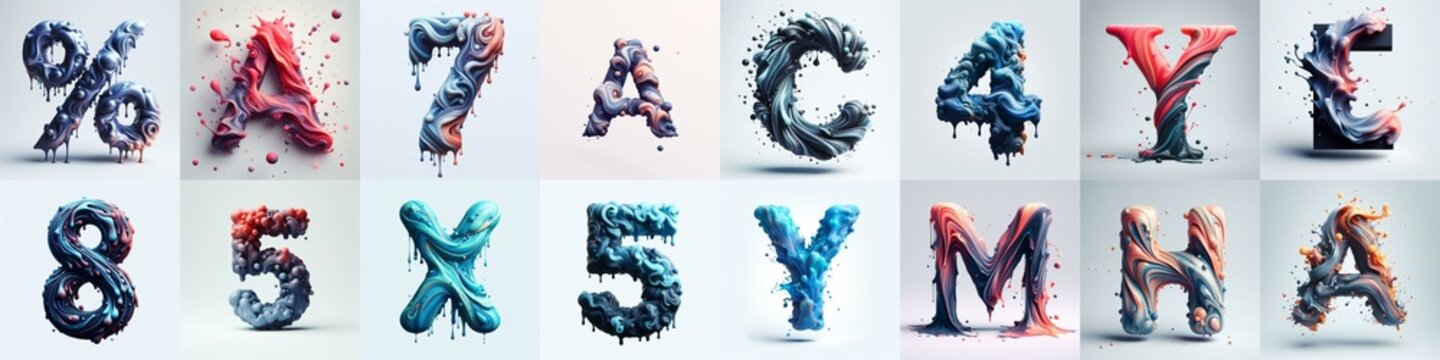 Liquid 3D Lettering Typeface. AI generated illustration