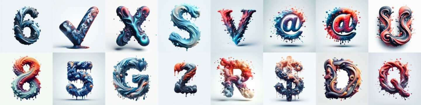 Liquid 3D Lettering Typeface. AI generated illustration
