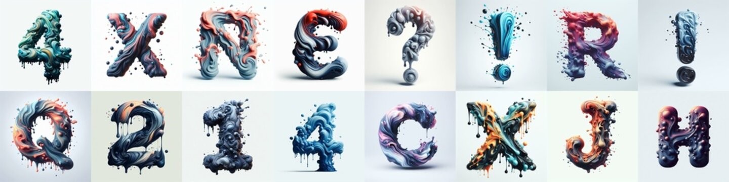 Liquid 3D Lettering Typeface. AI generated illustration
